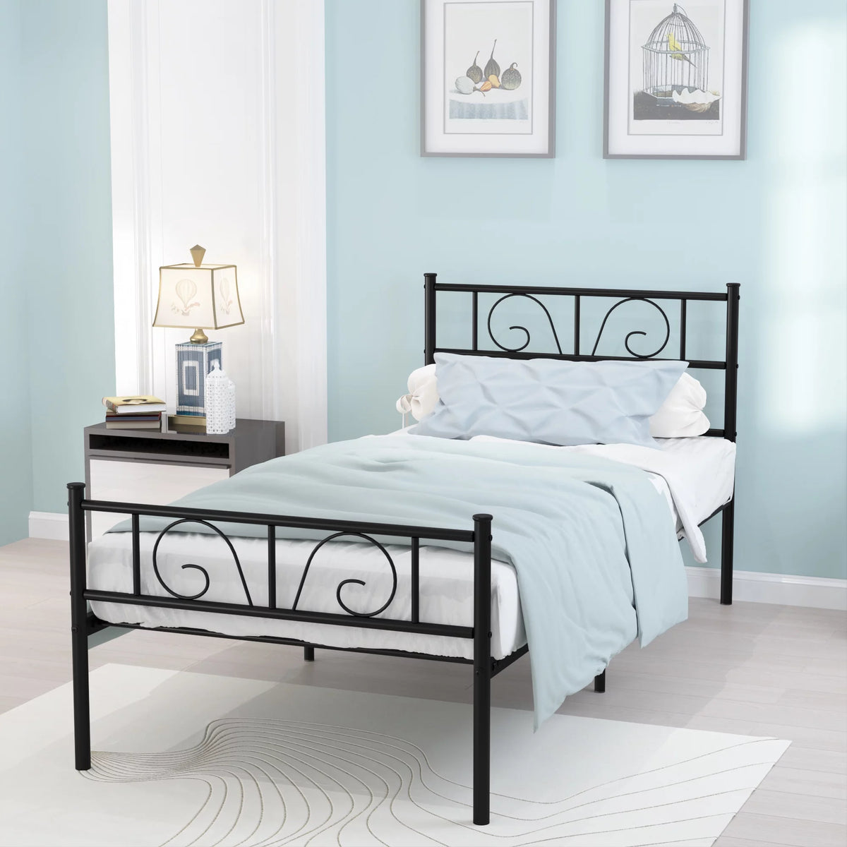 Twin Size Black Metal Bed Frame L9954
