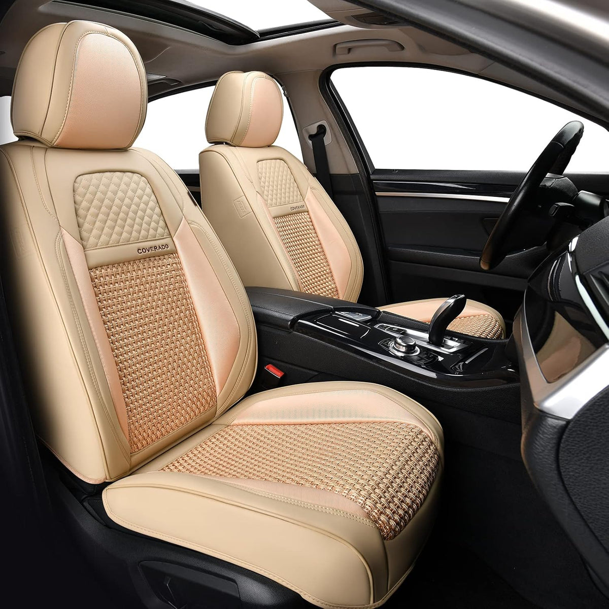 Black & Red Trim Faux Leather Full Set Auto Seat Covers Z3249