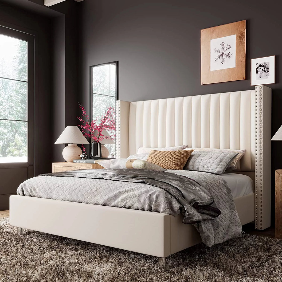 King Size Velvet Upholstered Bed Frame I13223
