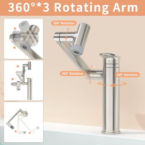 1080° Rotatable Height Adjustable Single Handle Bathroom Vanity Faucet with Temperature Display M823448