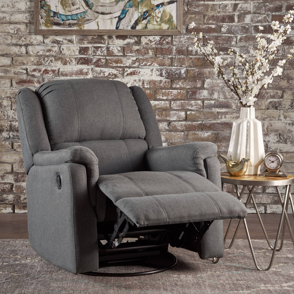 Charcoal Tufted Fabric Swivel Gliding Recliner Chair G62559