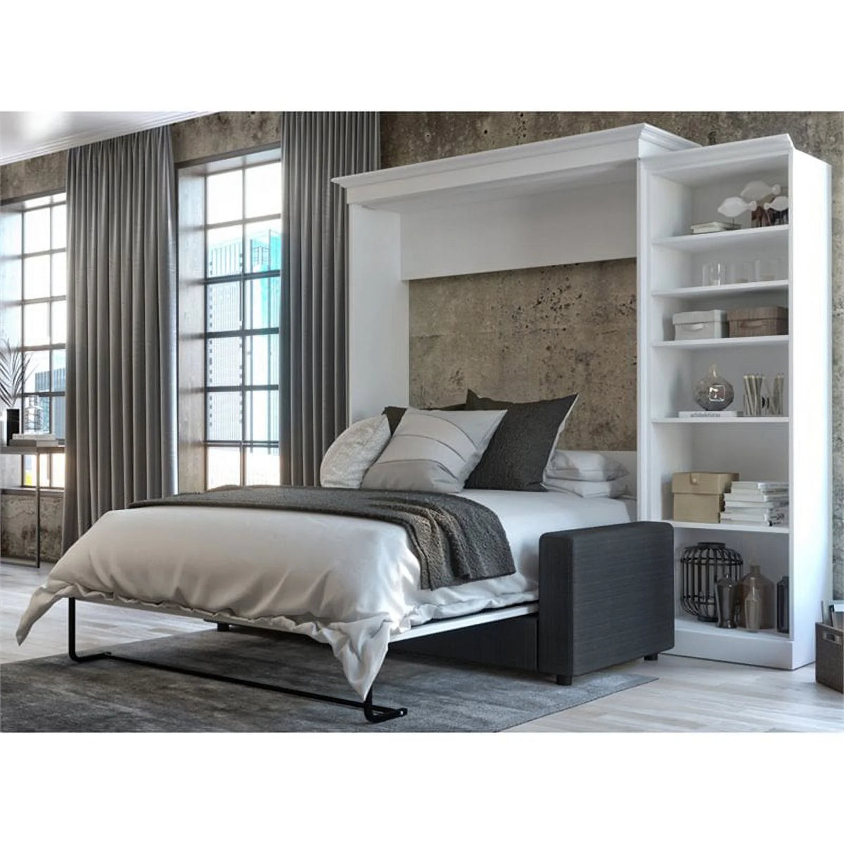Wood Queen Murphy Bed with Sofa & Organizer S783891