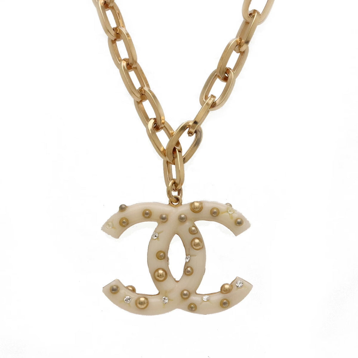 Ivory Gold Rhinestone Chain Necklace Pendant D231