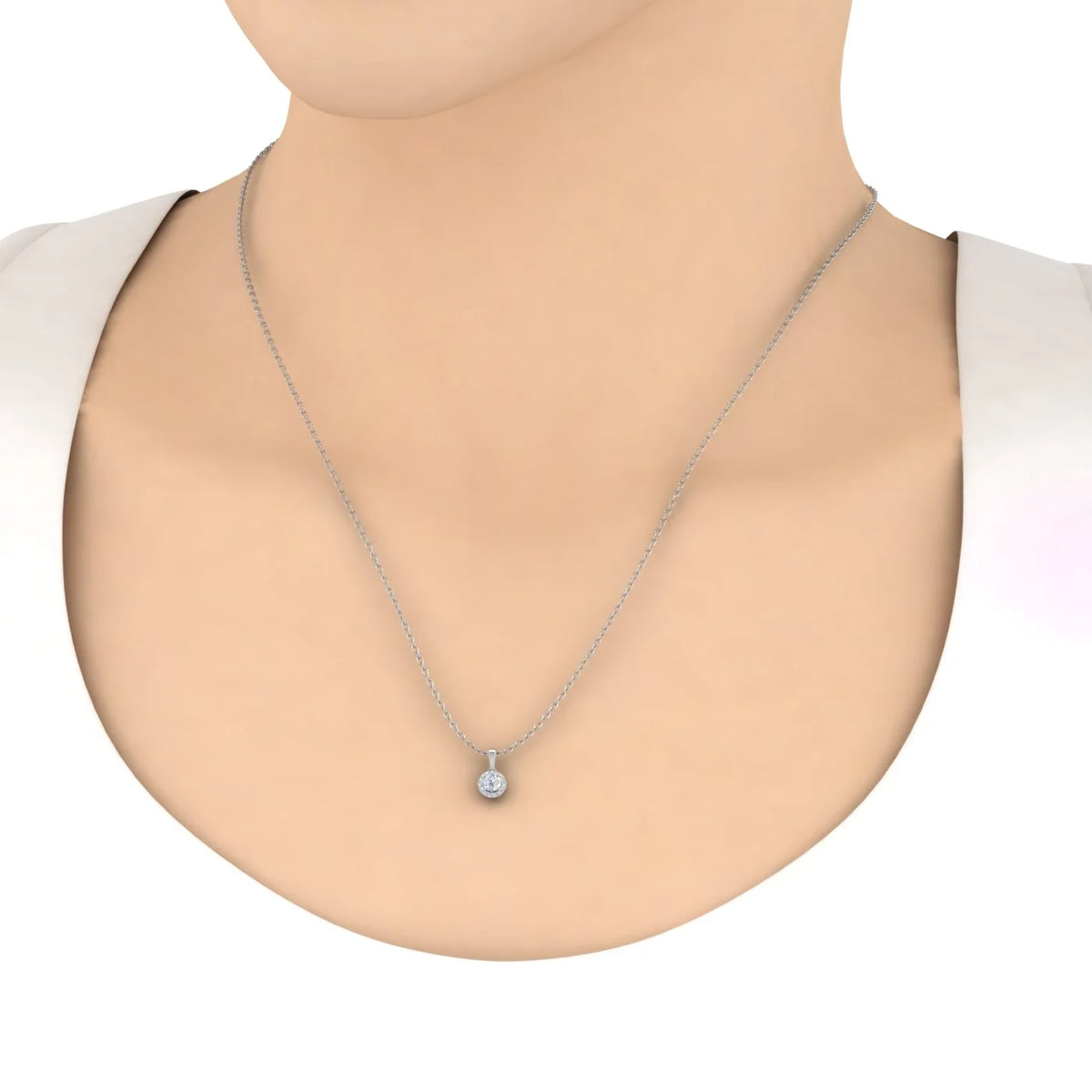 14K White Gold Diamond Halo Pendant Necklace C147
