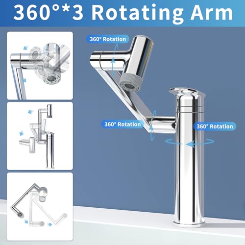 1080° Rotatable Height Adjustable Single Handle Bathroom Vanity Faucet with Temperature Display M823448
