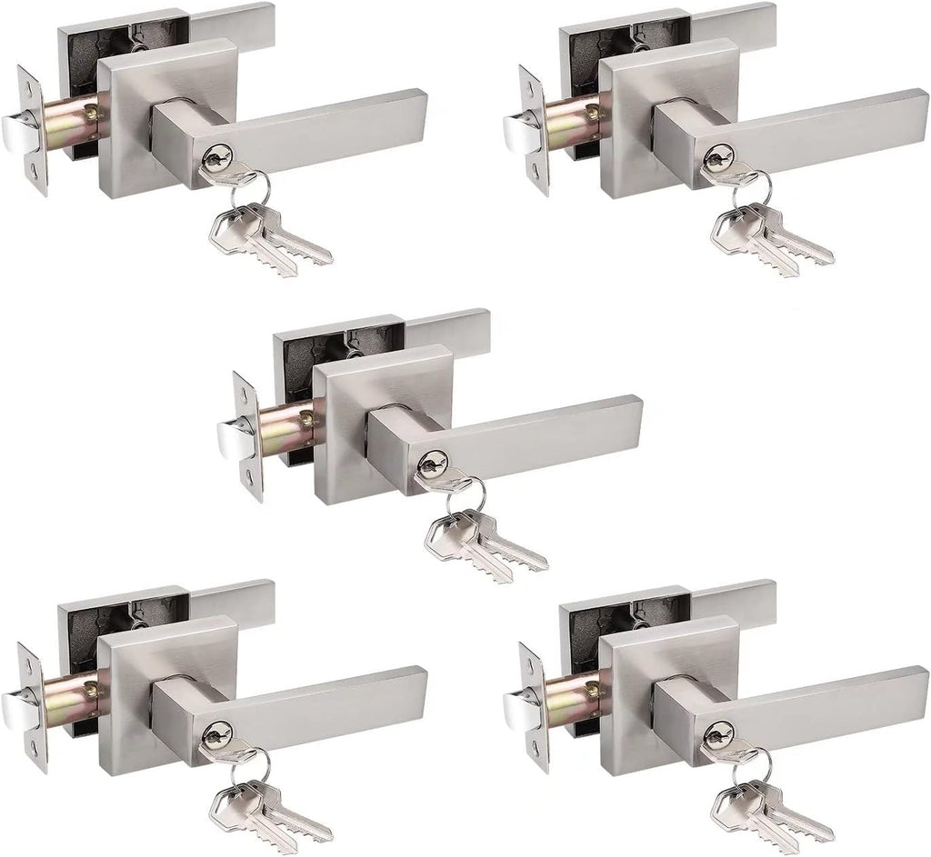 10 Pack Square Door Lever Passage Door Knob Lockset in Satin Nickel N52253