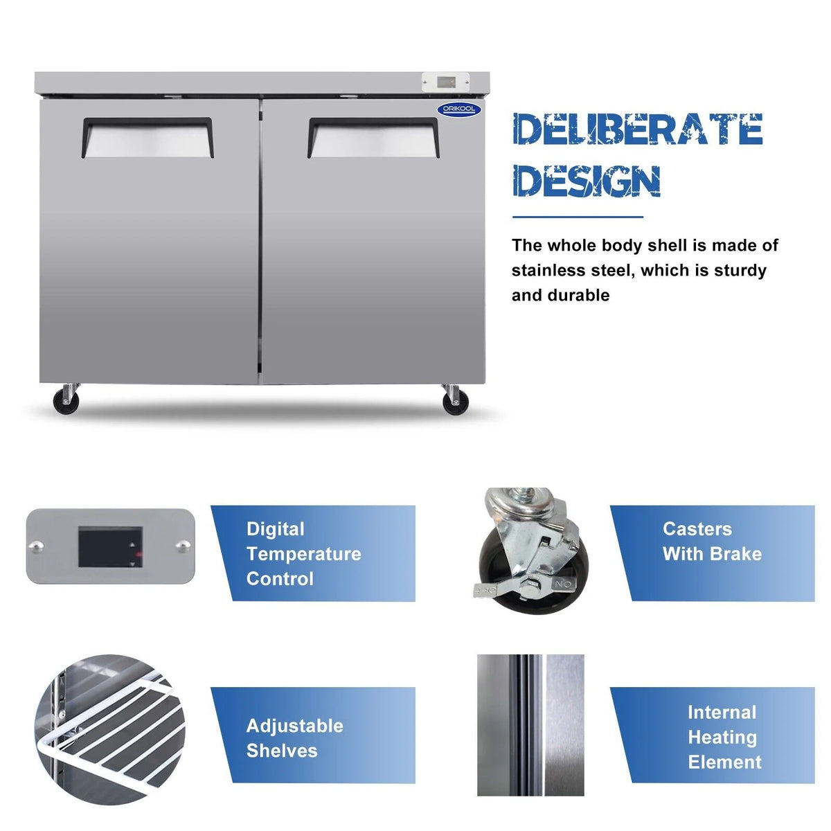 2-Door Stainless Steel Undercounter Work Top Freezer 14.1 Cu.Ft T2461