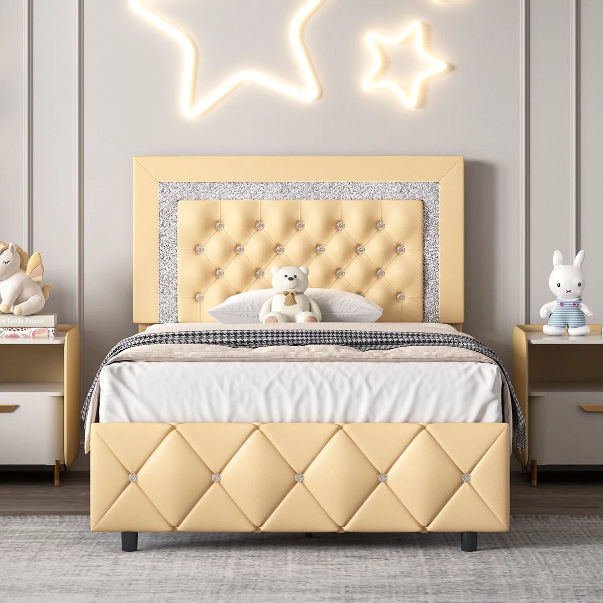 Black Queen Size Upholstered Platform Bed with Tufted Headboard J28650