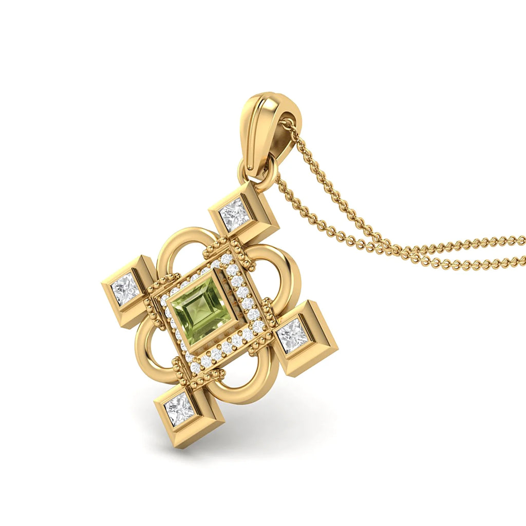 4MM Square Peridot 925 Silver Gold Vermeil Pendant Necklace D821
