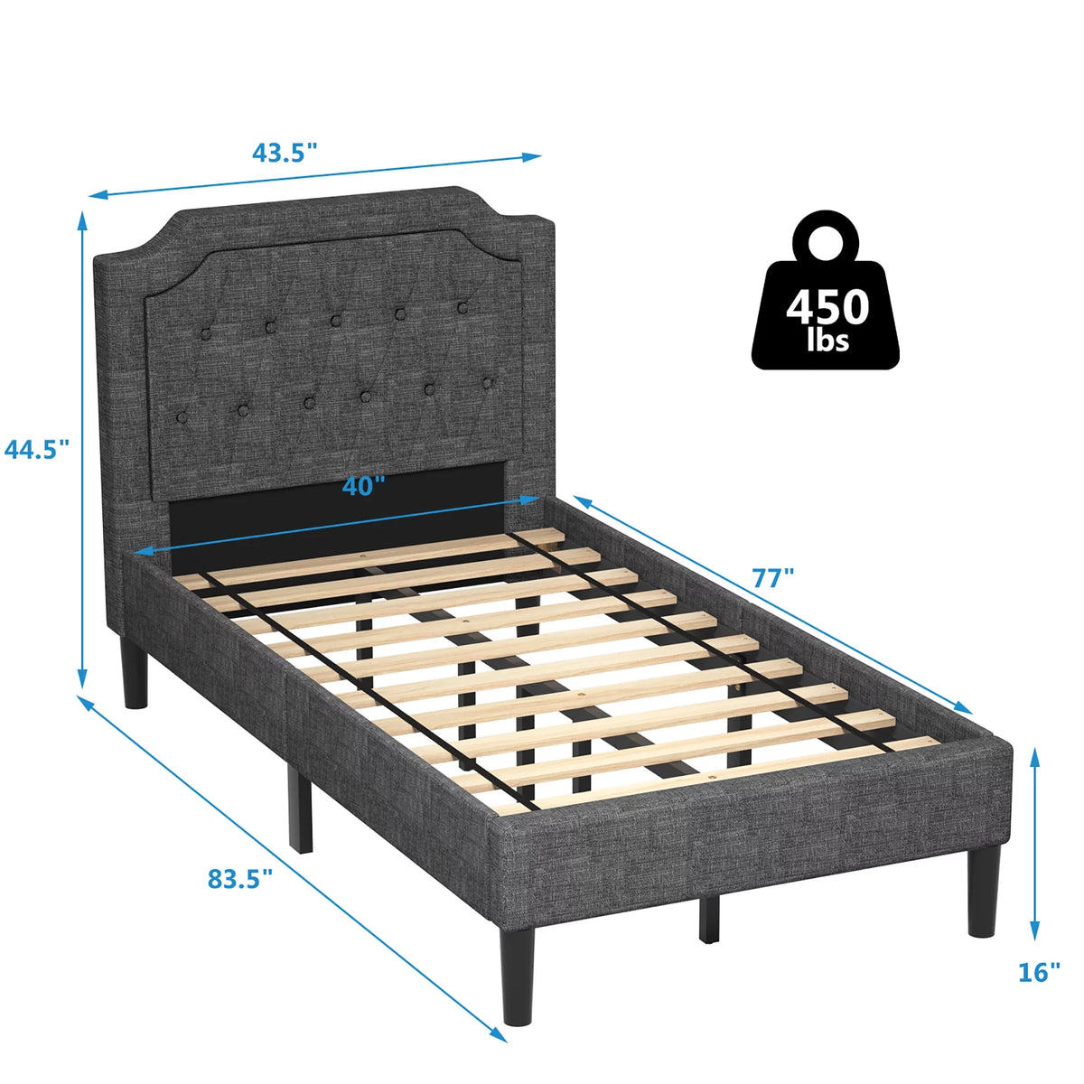 Twin Upholstered Platform Bed Frame with Linen Headboard, Grey G34101
