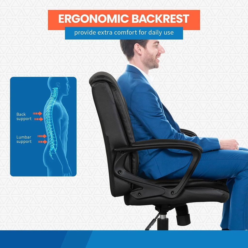 Black Ergonomic PU Leather Office Chair with Lumbar Support K127
