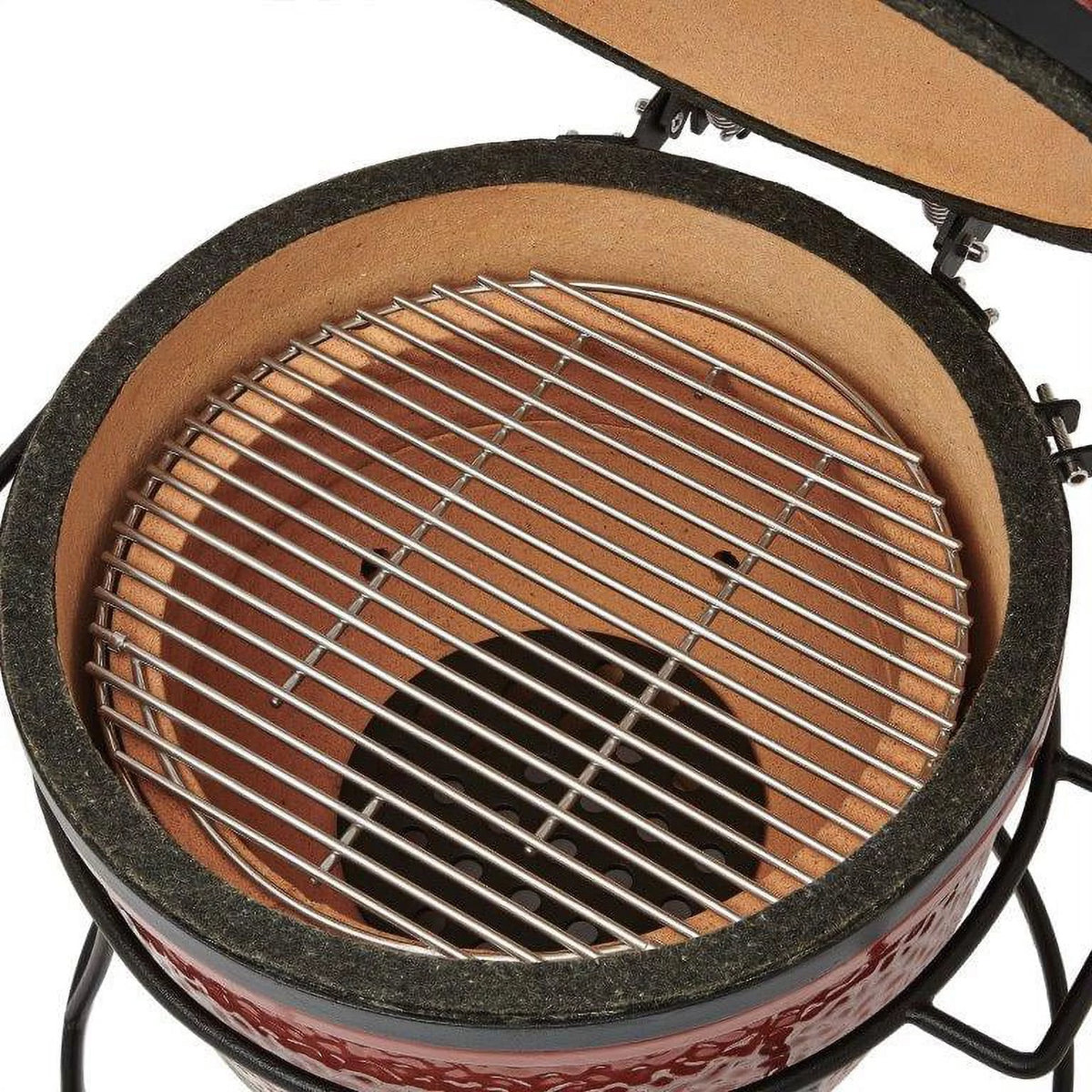 13.5 in. Portable Charcoal Grill in Red with Cast Iron Cart K8819