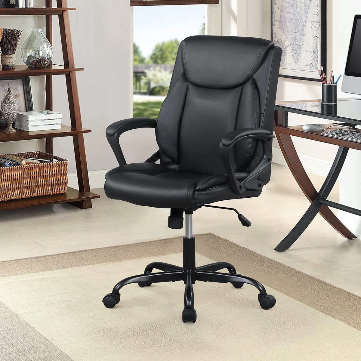 Black Ergonomic PU Leather Office Chair with Lumbar Support K127