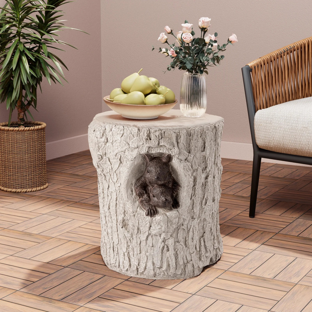 Hand-Painted Wood Stump Stool R561