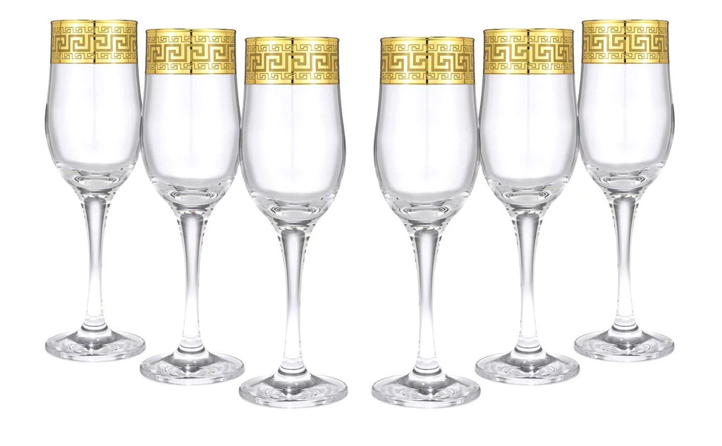 Gold Rimmed Champagne Flutes 6-pieces Glass Set G809
