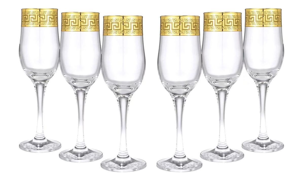 Gold Rimmed Champagne Flutes 6-pieces Glass Set G809