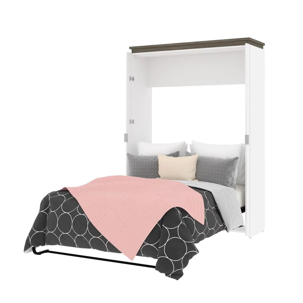 61" Full Murphy Bed in White and Walnut Gray Y547
