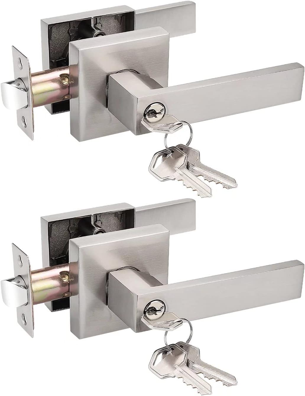 10 Pack Square Door Lever Passage Door Knob Lockset in Satin Nickel N52253