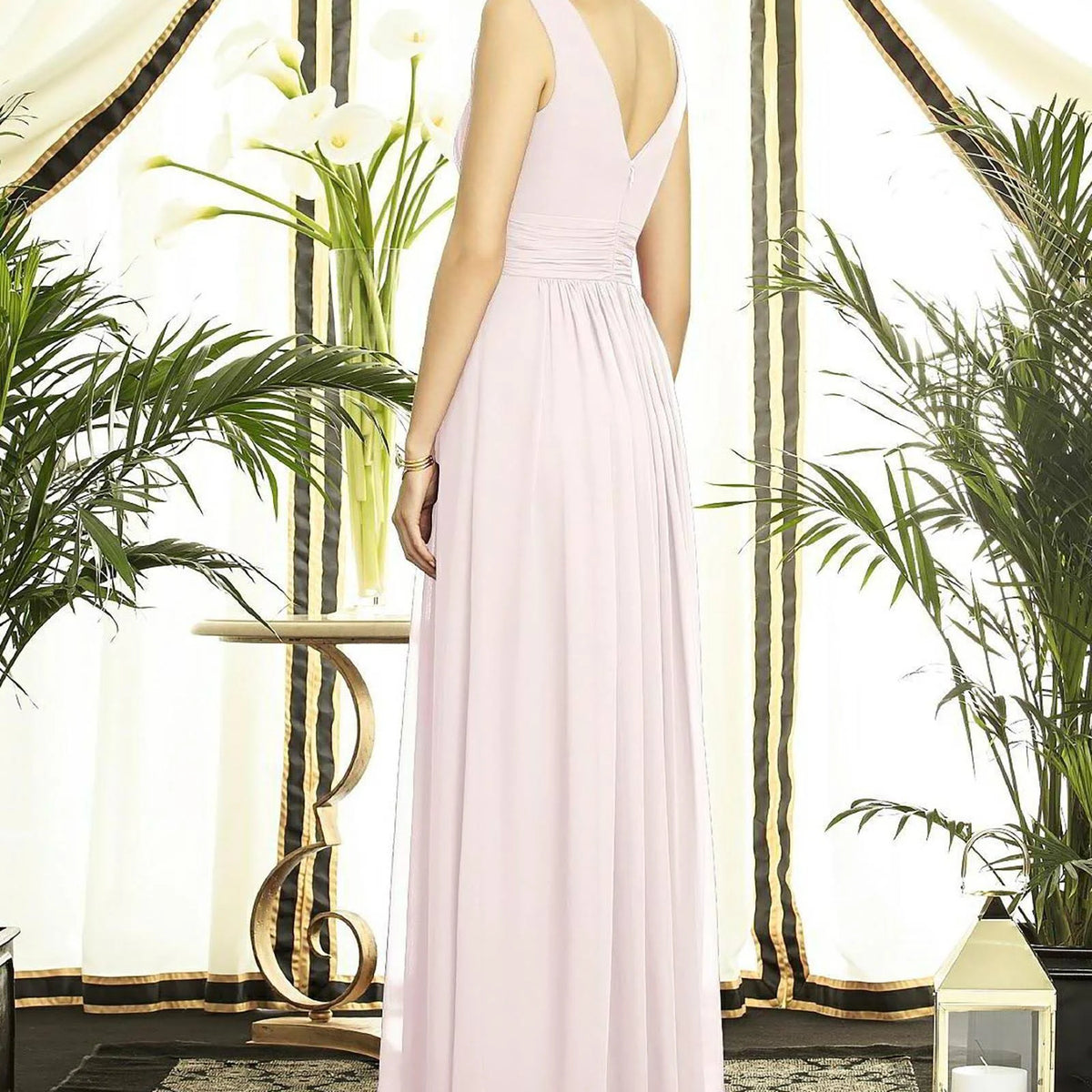 Blush Pink Shirred Chiffon Gown W678959