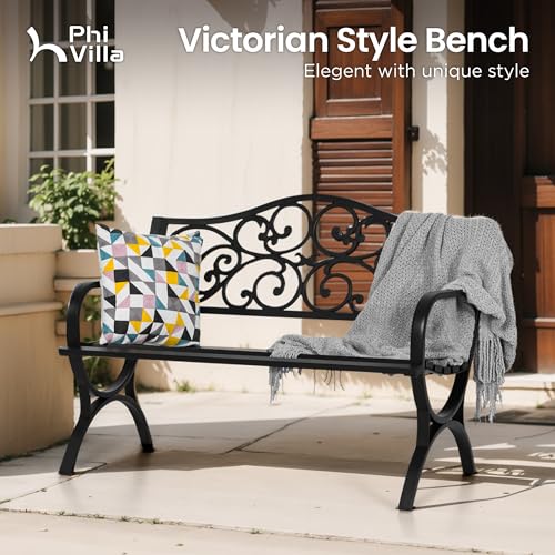 50-Inch Black Cast Iron Steel Garden Bench E503