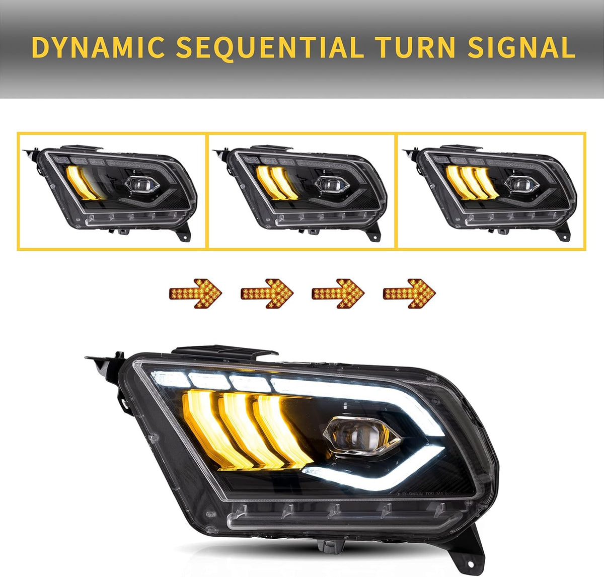 LED Headlights for 2010-2014 Ford Mustang with Dynamic DRL & Sequential Turn Signal P312839