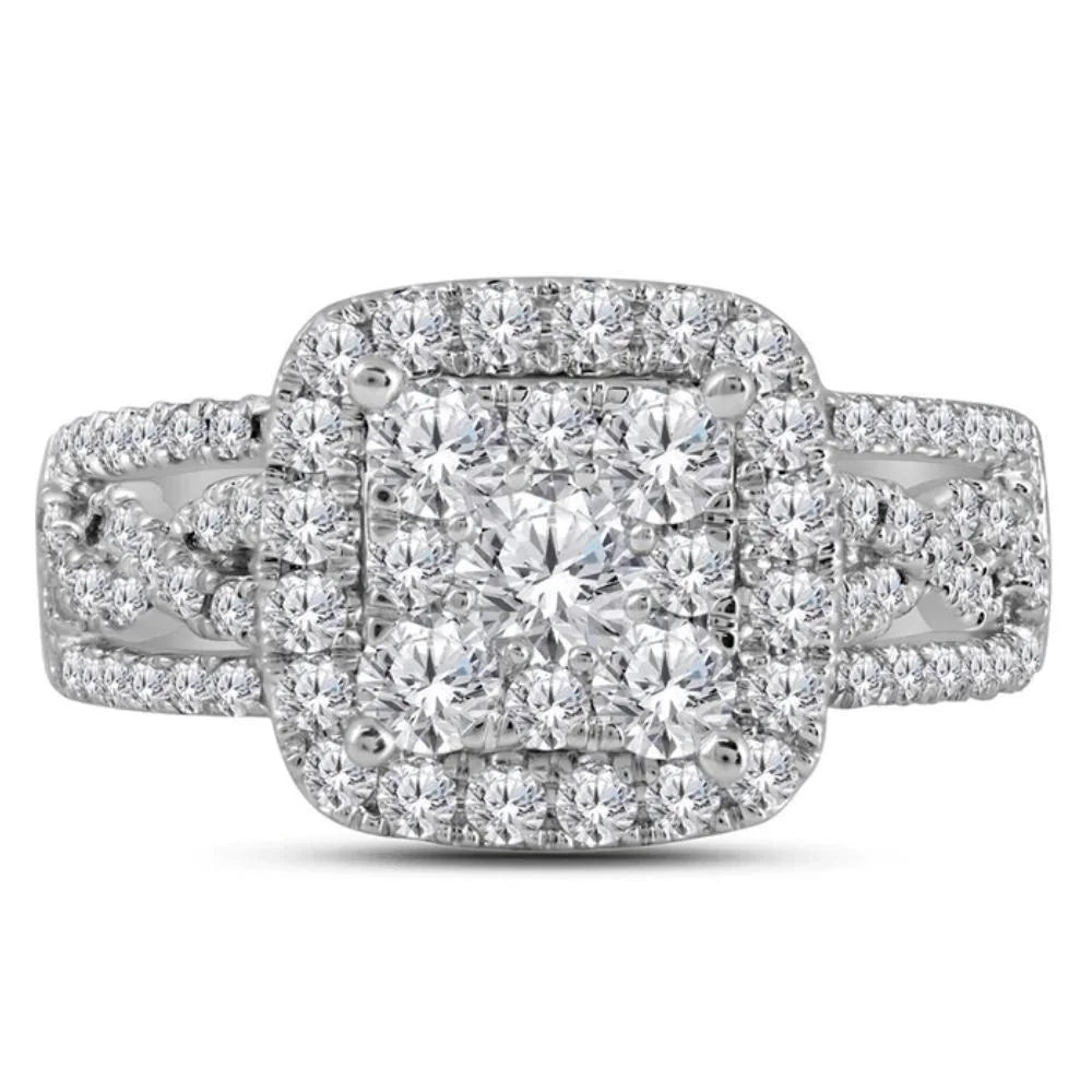 White Gold Cushion Halo Diamond Engagement Ring V9735