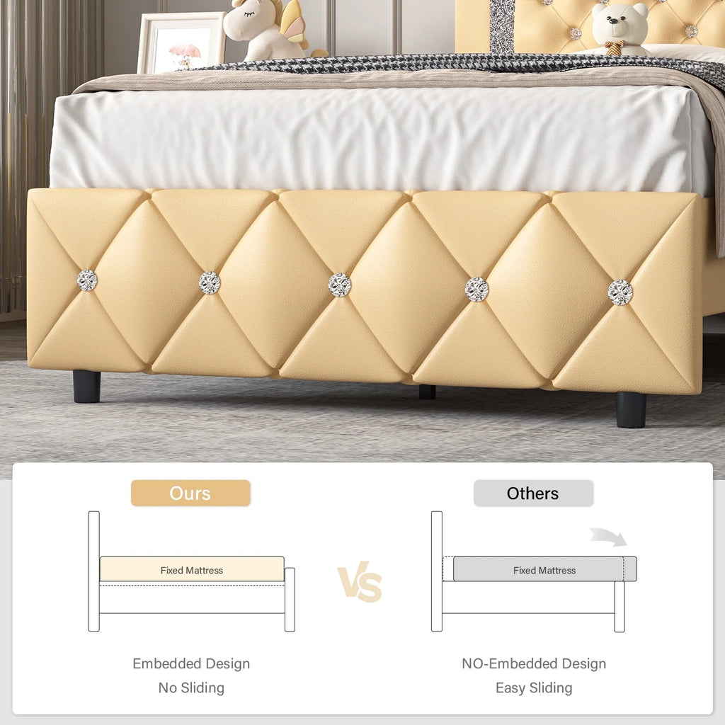 Black Queen Size Upholstered Platform Bed with Tufted Headboard J28650