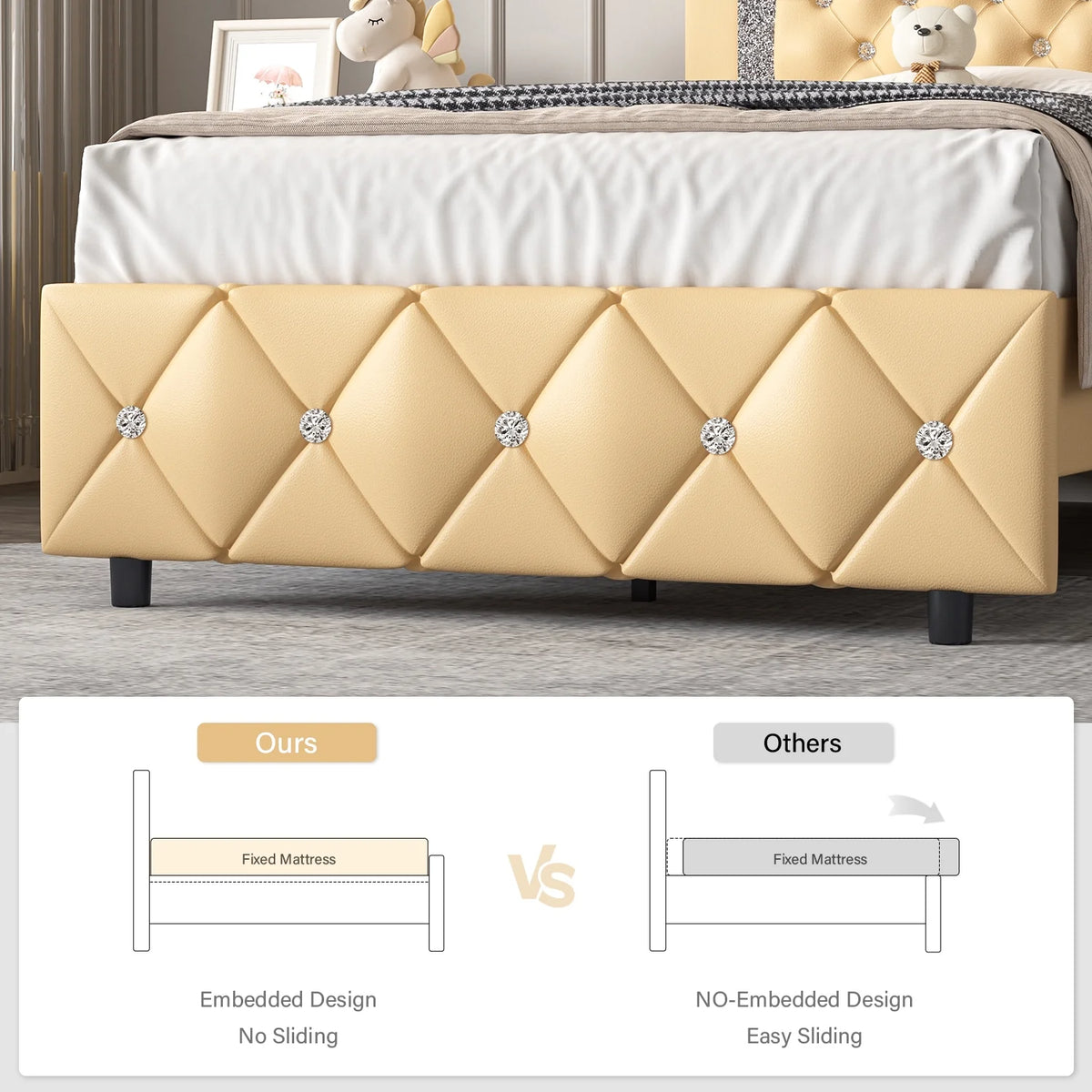 Black Queen Size Upholstered Platform Bed with Tufted Headboard J28650