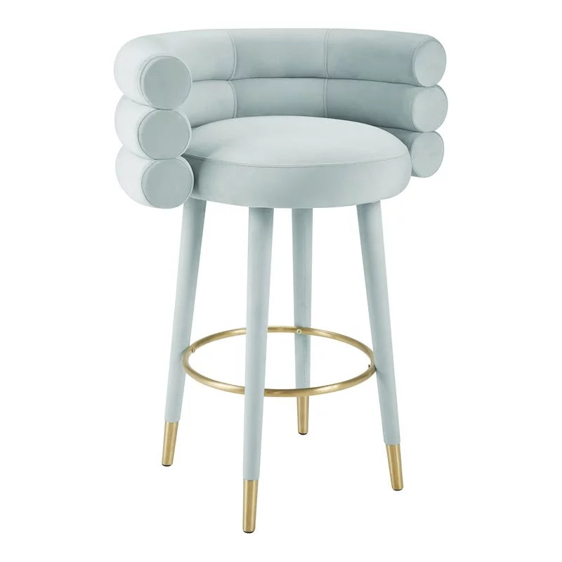 Velvet Bar Stool in Sea Foam Green & Gold Set of 3 J915