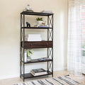 5 Shelf Bookcase with USB, AC Power Outlets and Drawer, Walnut J861594
