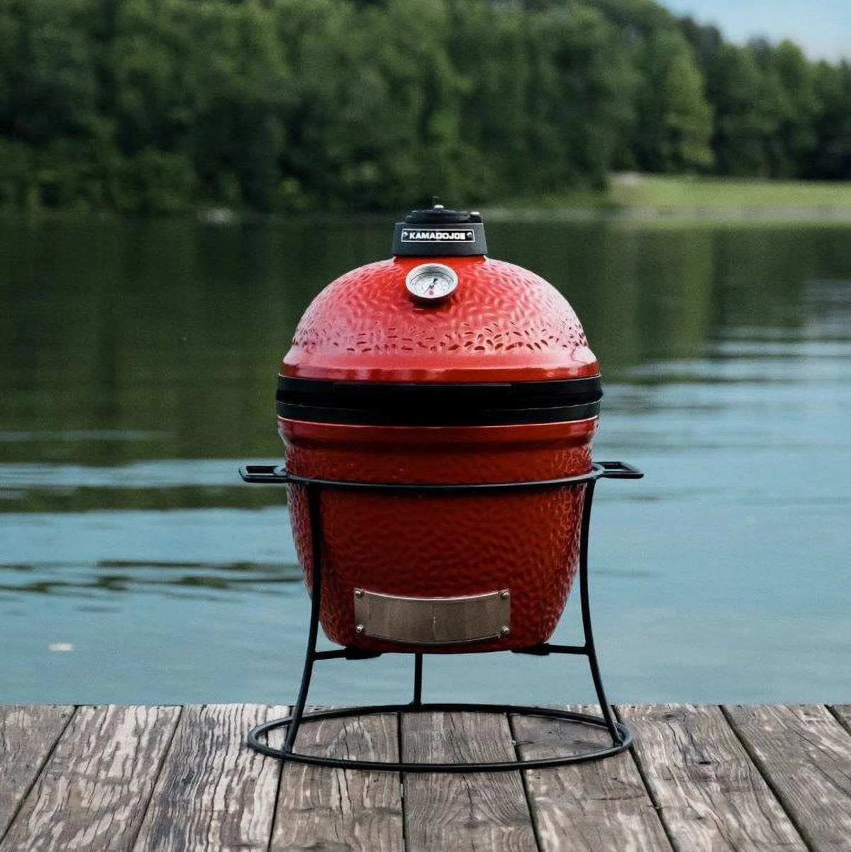 13.5 in. Portable Charcoal Grill in Red with Cast Iron Cart K8819