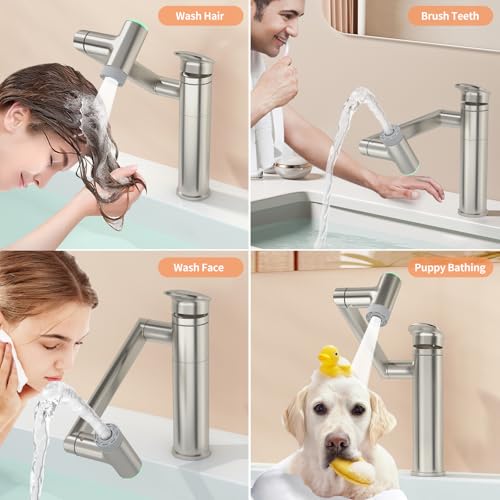 1080° Rotatable Height Adjustable Single Handle Bathroom Vanity Faucet with Temperature Display M823448
