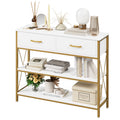 White/Gold 39.4'' Narrow Console Table with Drawers Z542371