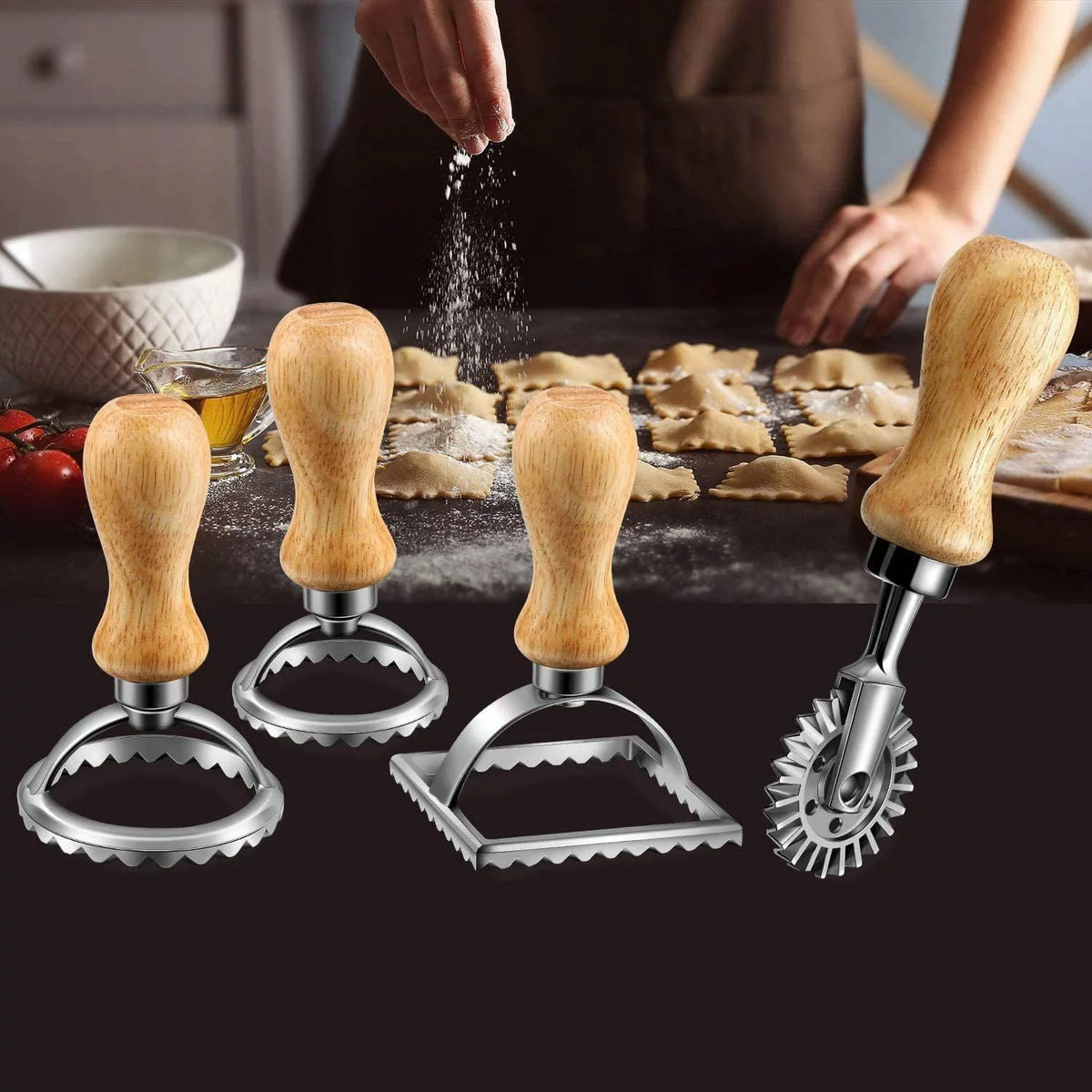 Ravioli Cutter Stamp Maker and Pasta Roller Wheel Cutter Set H99952