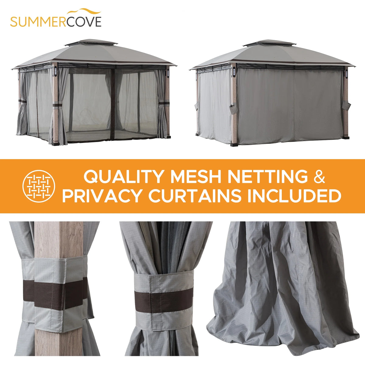 10 x 13 ft. Powder-coated Steel Frame 2-Tier Gazebo with LED Lighting and Bluetooth Sound T1169