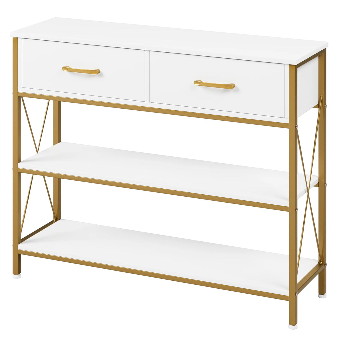 White/Gold 39.4'' Narrow Console Table with Drawers Z542371