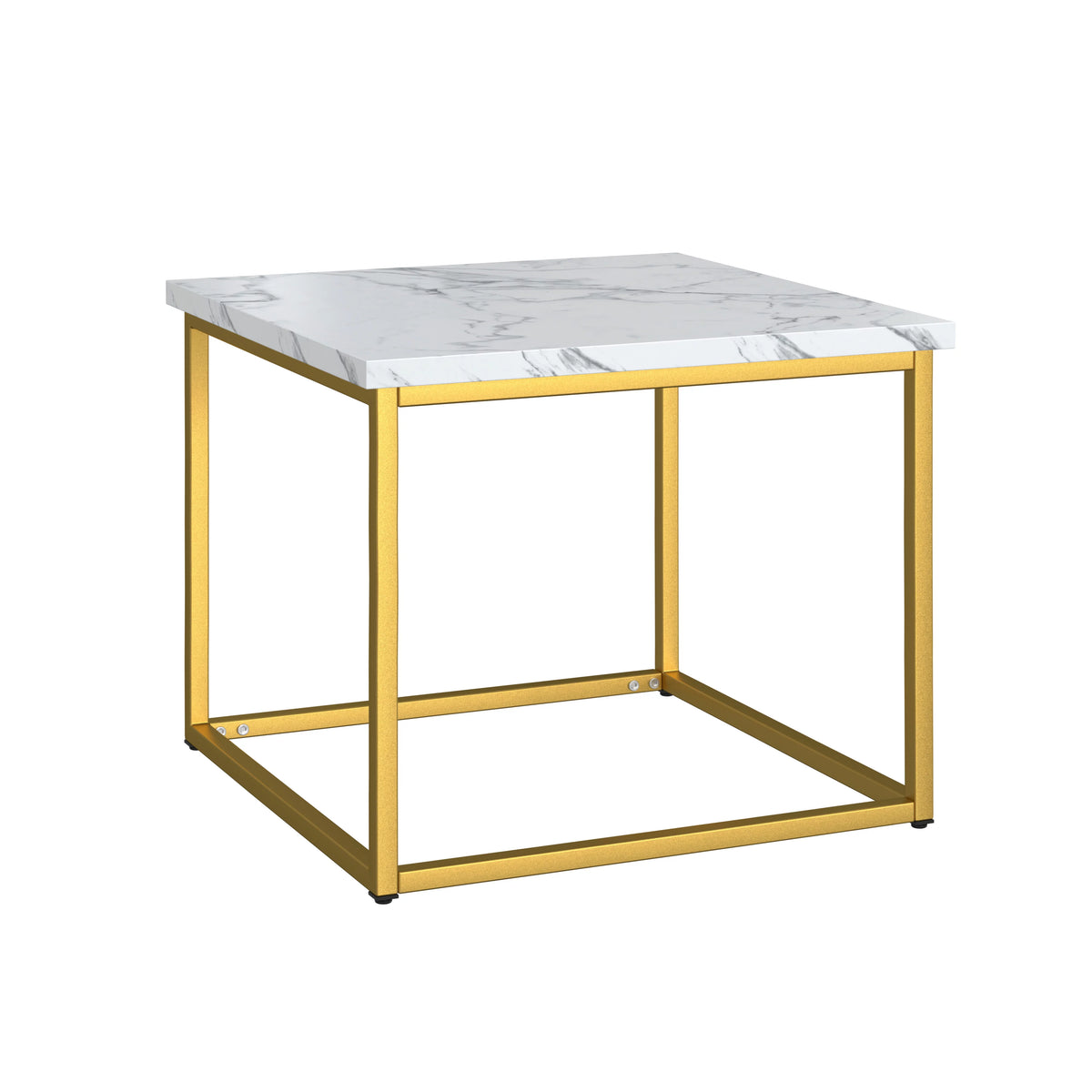 White Marble And Gold Square End Table with Metal Frame P71982
