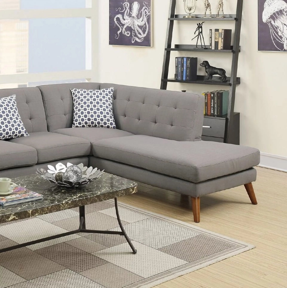 Grey Polyfiber Sectional Sofa with Chaise H65129