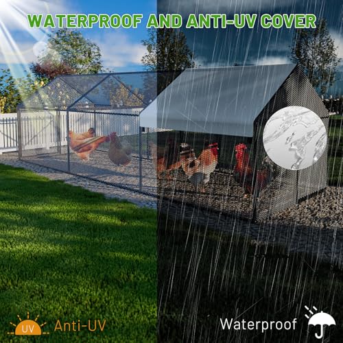 Metal Chicken Coop with Waterproof Cover, 79"x40"x40" Portable Poultry Cage H346