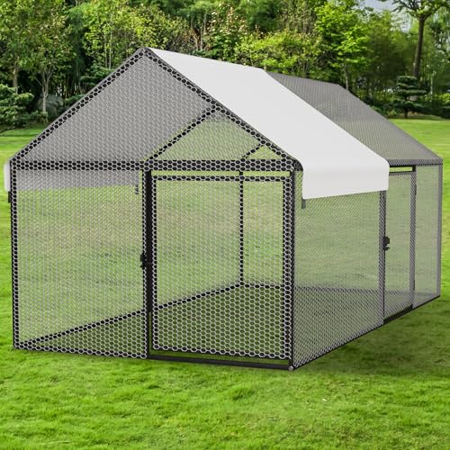 Metal Chicken Coop with Waterproof Cover, 79"x40"x40" Portable Poultry Cage H346
