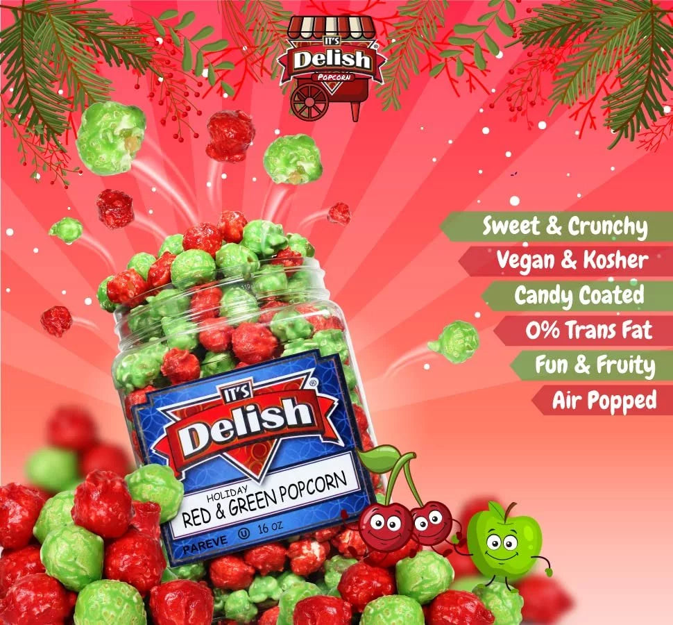 Holiday Red & Green Popcorn 16 Oz Jumbo Container C8307
