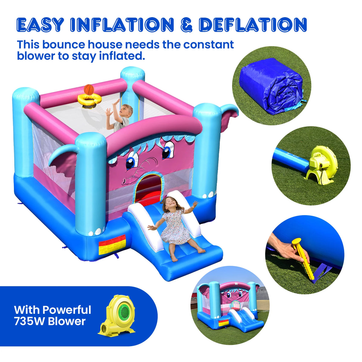 Inflatable Bounce House 3-in-1 Elephant Theme Castle with Blower Y2059