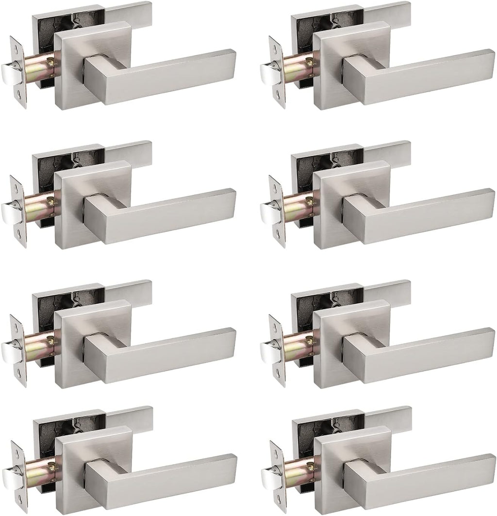 10 Pack Square Door Lever Passage Door Knob Lockset in Satin Nickel N52253
