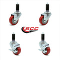 3 inch Red Polyurethane Swivel Expanding Stem Caster Set 2 Brake D204329