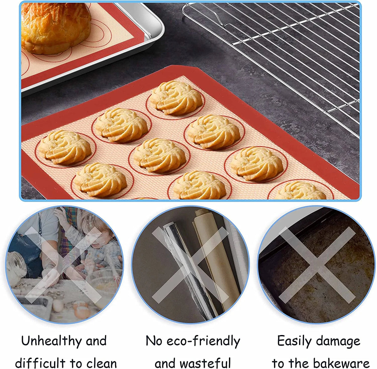 16 inch Stainless Steel Baking Sheet with Rack & Mat Set of 6 V12327