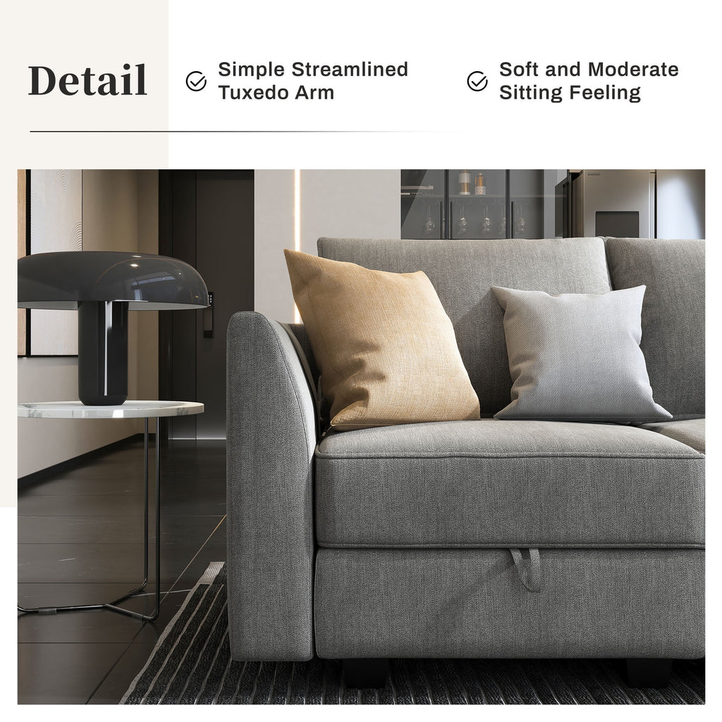 Grey Convertible Sleeper Sofa Bed with Storage Ottomans Q6611