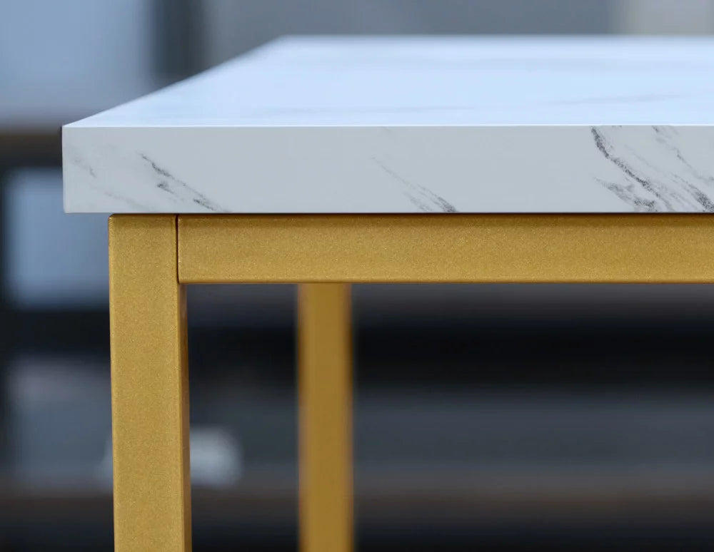 White Marble And Gold Square End Table with Metal Frame P71982