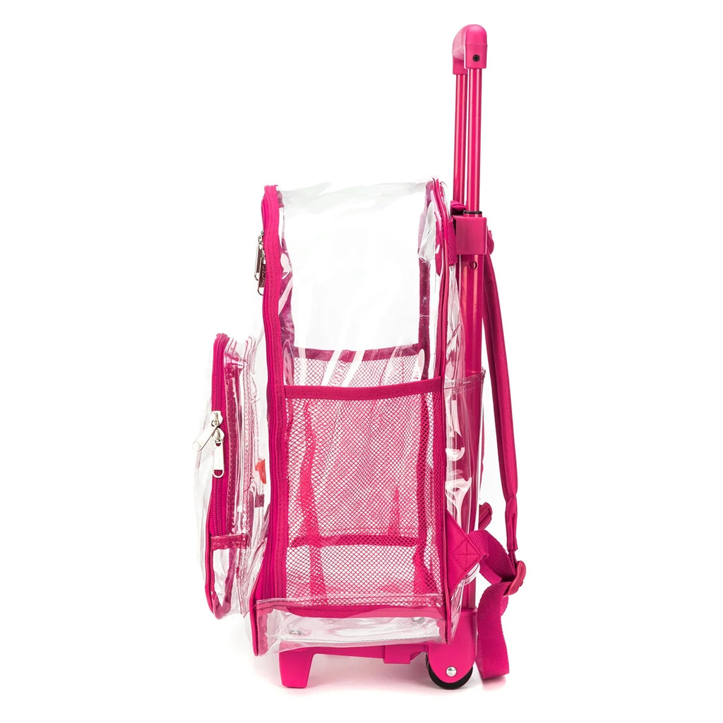 Hot Pink Rolling Clear Backpack with Wheels P43506