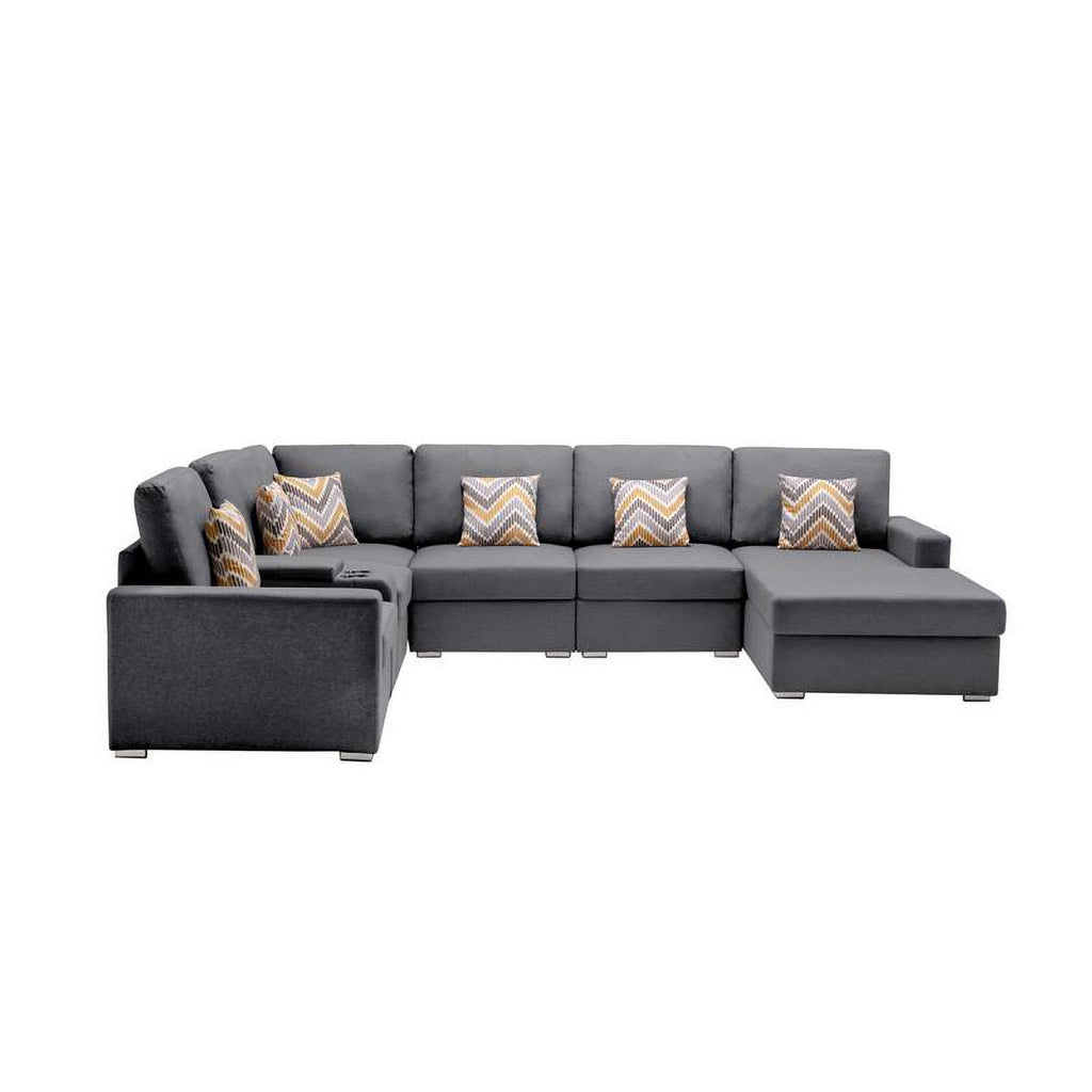 Gray Fabric Reversible Sectional with Charging Ports P869238