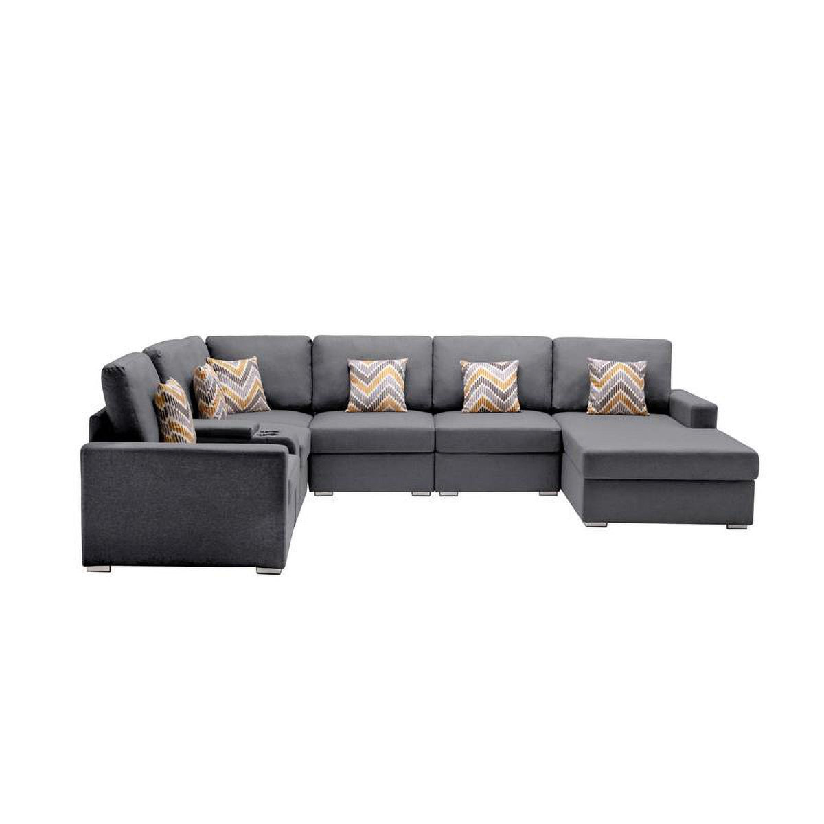 Gray Fabric Reversible Sectional with Charging Ports P869238